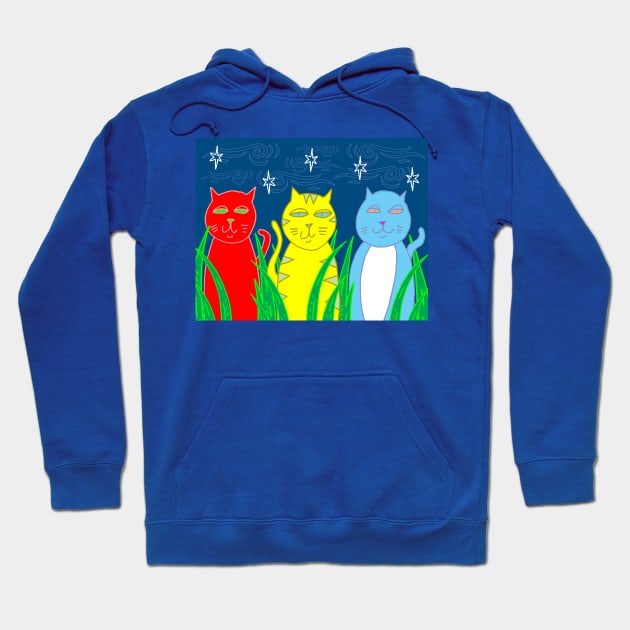 Three Cats in the Night Hoodie by funkyfolkart